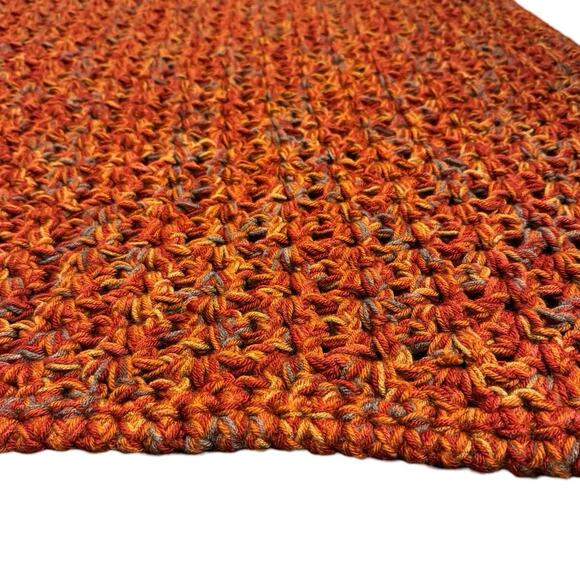 Vintage Handmade Crocheted Granny rectangle Throw Blanket Retro Orange 71” x 44” - Picture 4 of 5
